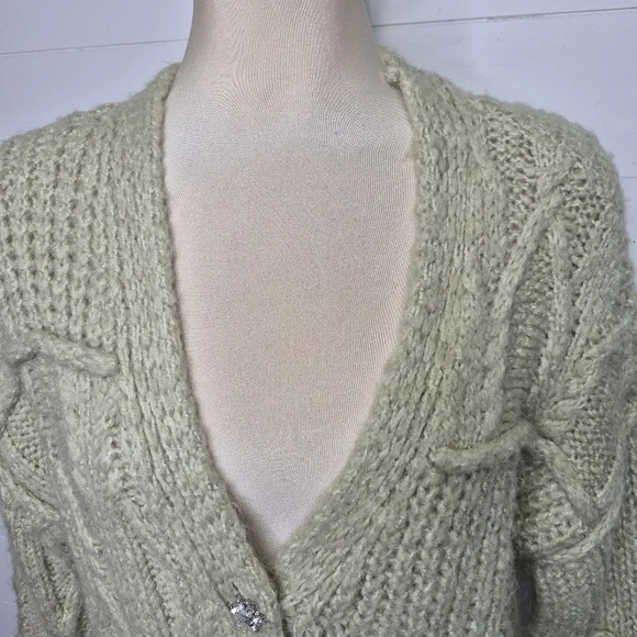 Zara Sage Green Jewel Button Wool Blend Cardigan Size S - Picture 8 of 16